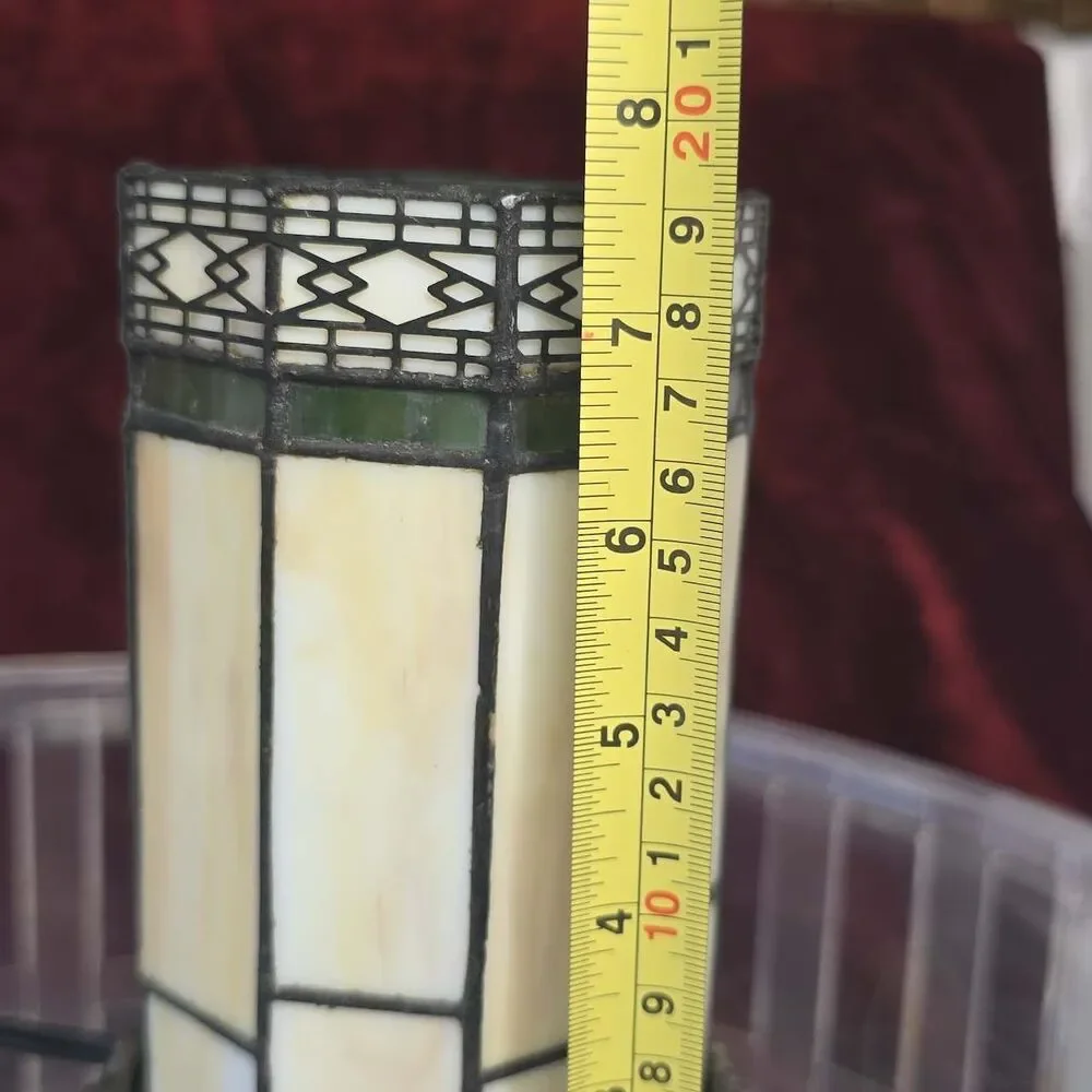 Vintage Tiffany Style Slag Glass Accent Table Lamp Stained Glass